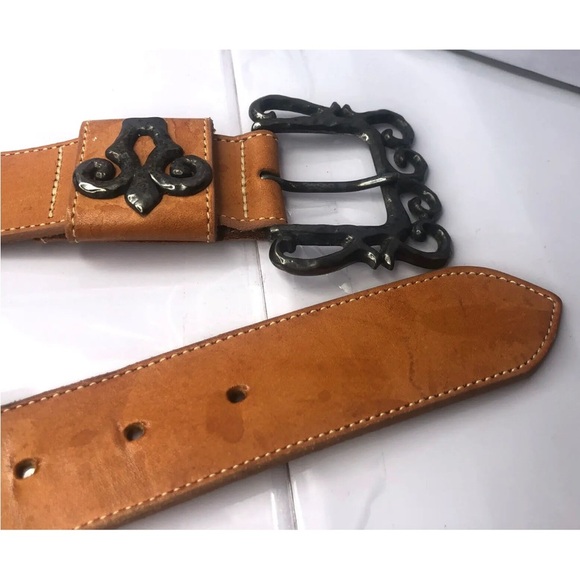 Pastille Vintage Handcrafted Tan Leather Belt Fleur De Lis Made In USA Size M - Picture 11 of 16